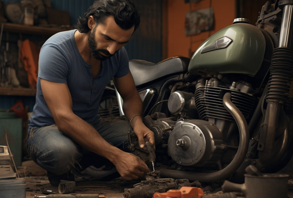 Man repairing his car