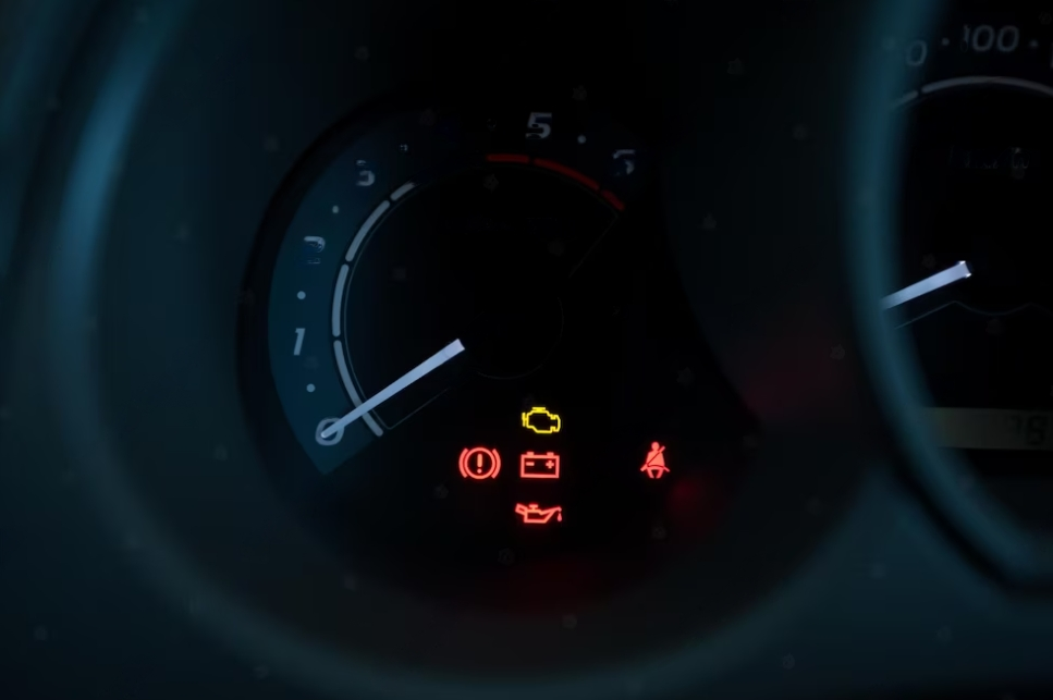 Screen display of car and warning light on the dashboard panel