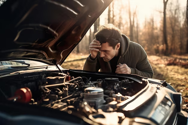 A man looks under the hood of an automobile