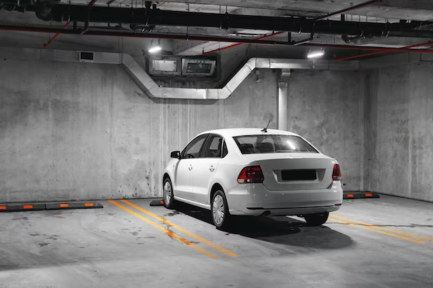 The car is parked in a parking lot